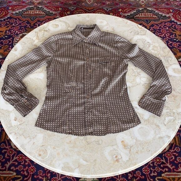 Mandarin & Mint Silk Geometric Pattern Dress Shirt - Picture 9 of 13
